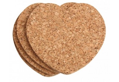 T & G Heart Shaped Cork Coasters x 4 (110 x 110mm)